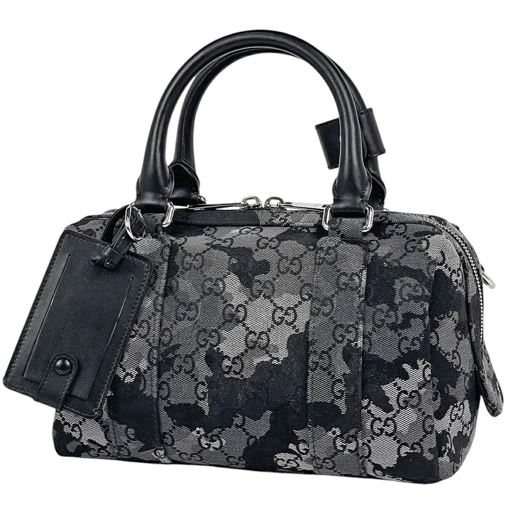 Gucci Duffle Bag Camouflage GG Boston Handbag Denim Black Gray